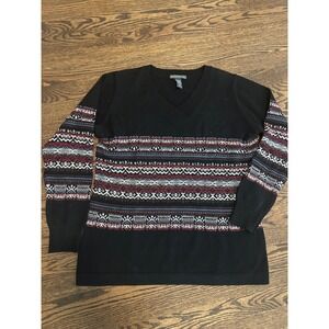 EX OFFICIO Black Geometric Pattern V Neck Long Sleeve Sweater Womens‎ XL